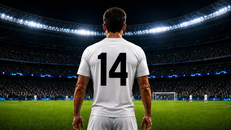 Fußballspieler mit der Rückennummer 14 im Stadion