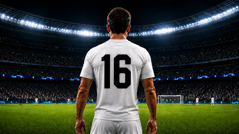 Fußballspieler mit der Rückennummer 16 im Stadion