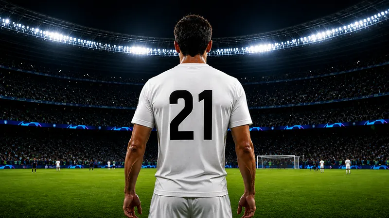 Fußballspieler mit der Rückennummer 21 im Stadion