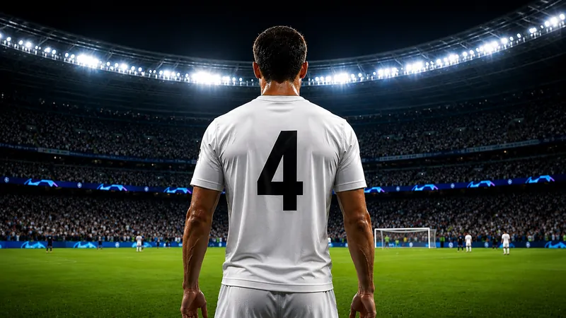Fußballspieler mit der Rückennummer 4 im Stadion