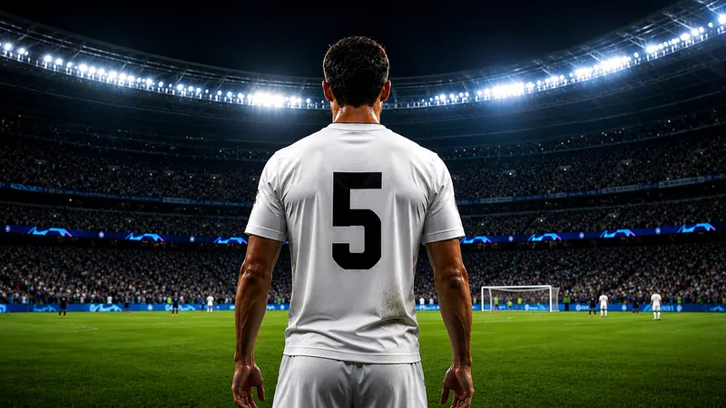 Fußballspieler mit der Rückennummer 5 im Stadion